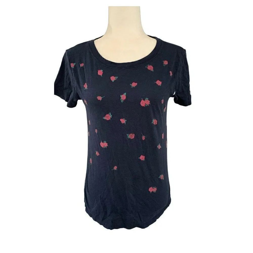 j crew women’s blue pink floral Crew Neck short sleeve t shirt top xs